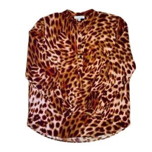NWOT LA MAISON D'AMÉLIE Leopard print half button down business casual b…